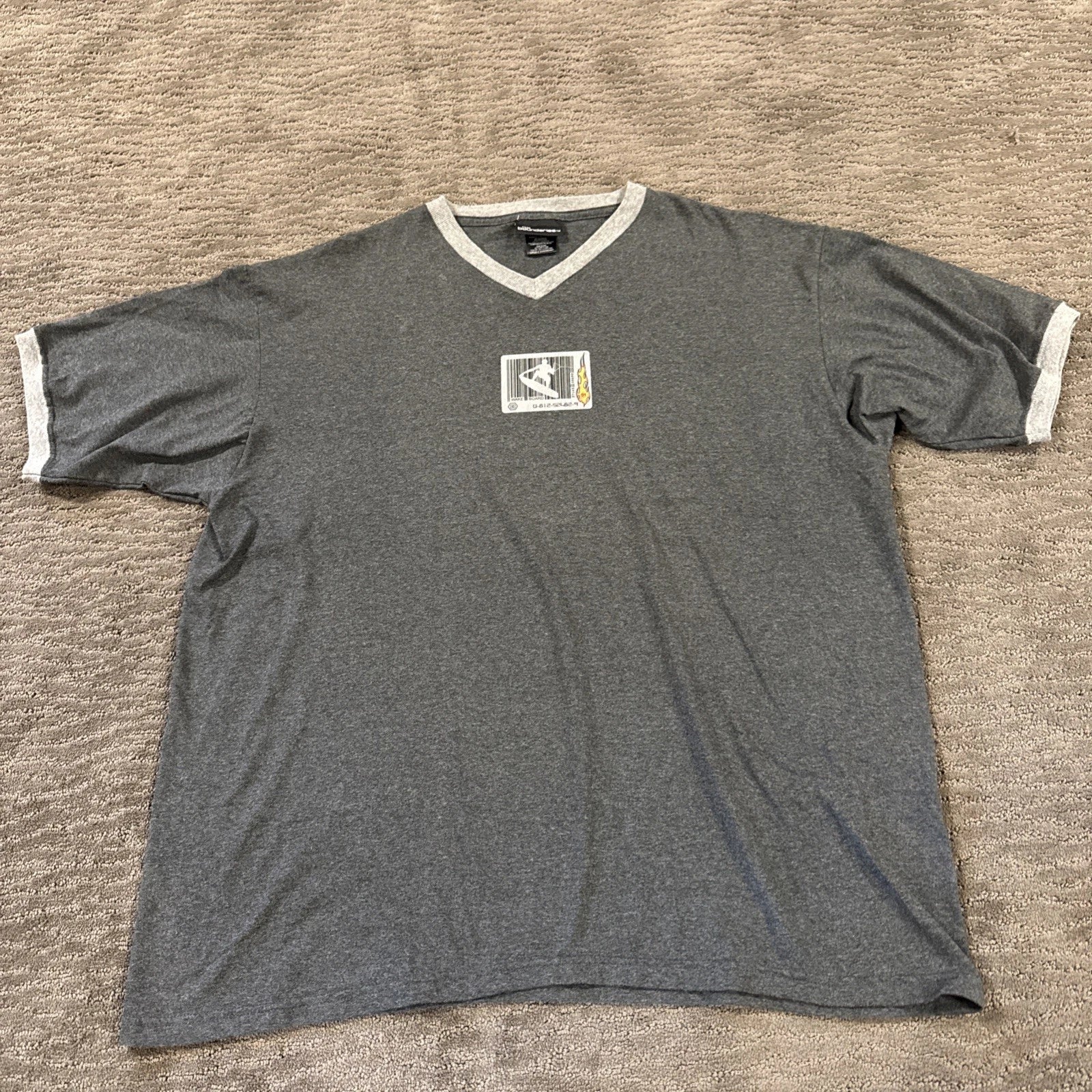 Y2K No Boundaries Gray Wake Board Surfer Flames T-Shirt Size Lg StreetWear Baggy