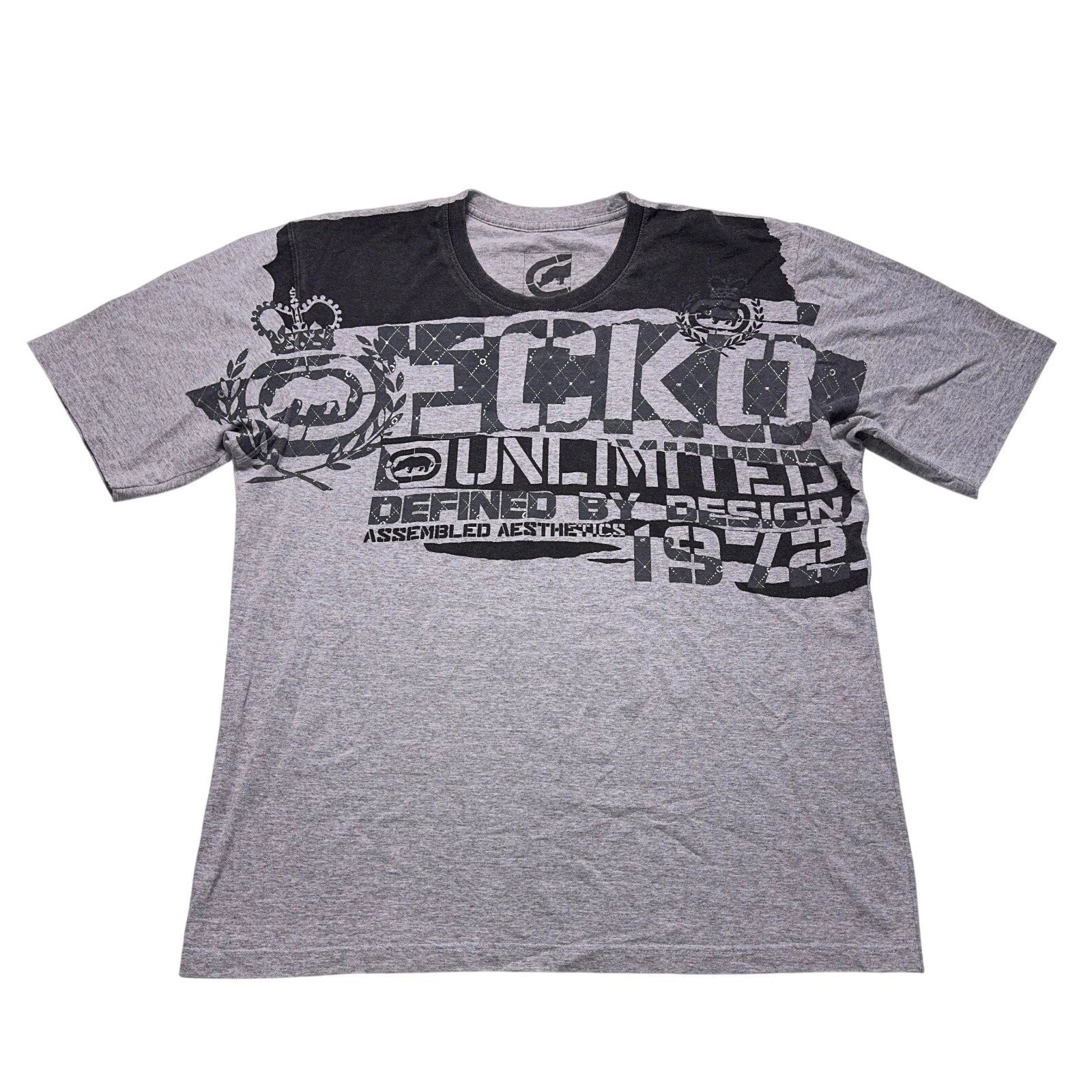 Vintage Ecko Unltd MMA Graffiti T-Shirt Mens 3XL Gray Skull Oversized Y2K