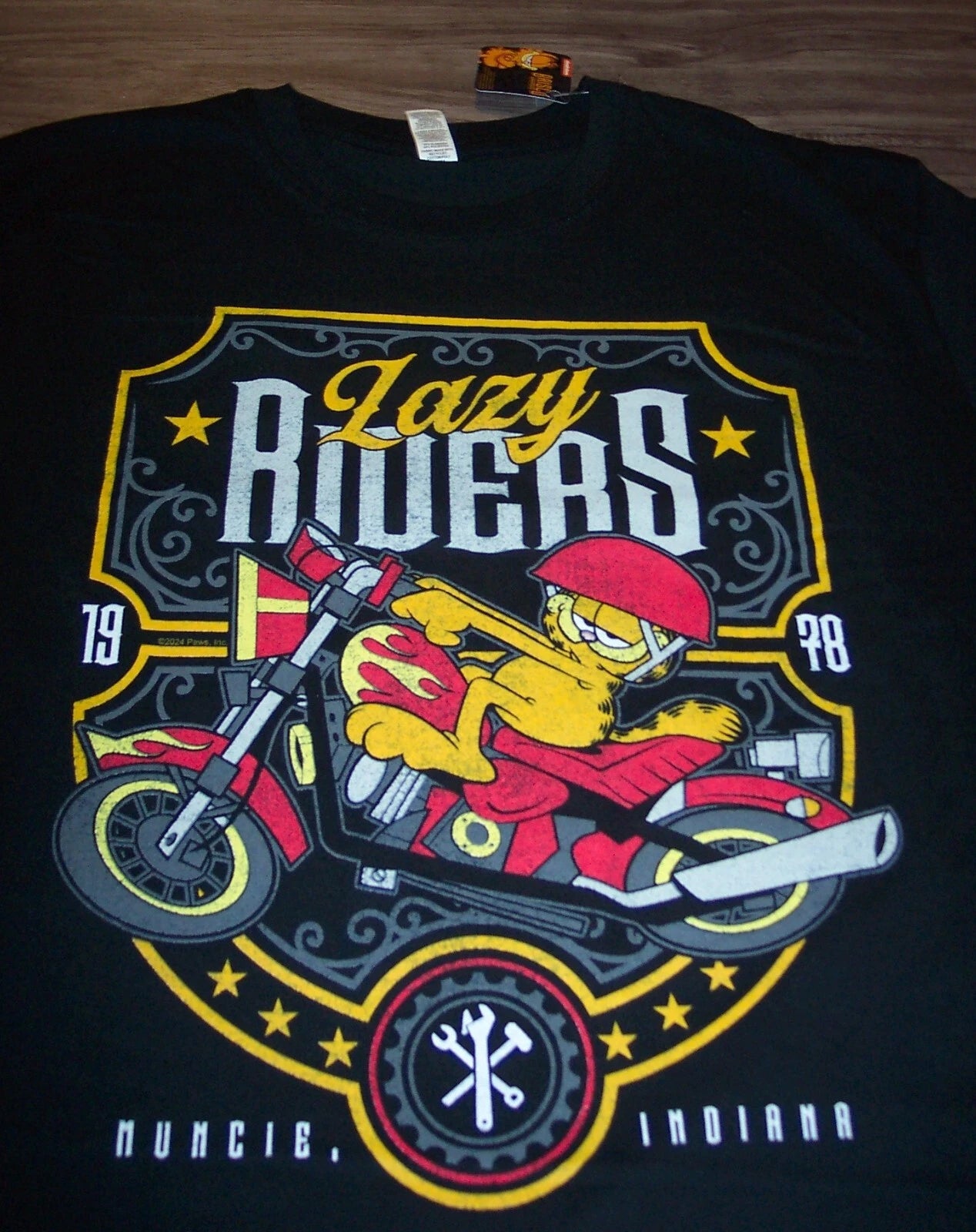 VINTAGE STYLE GARFIELD Lazy Riders Motorcycles T-Shirt MENS XL PETITE INEW