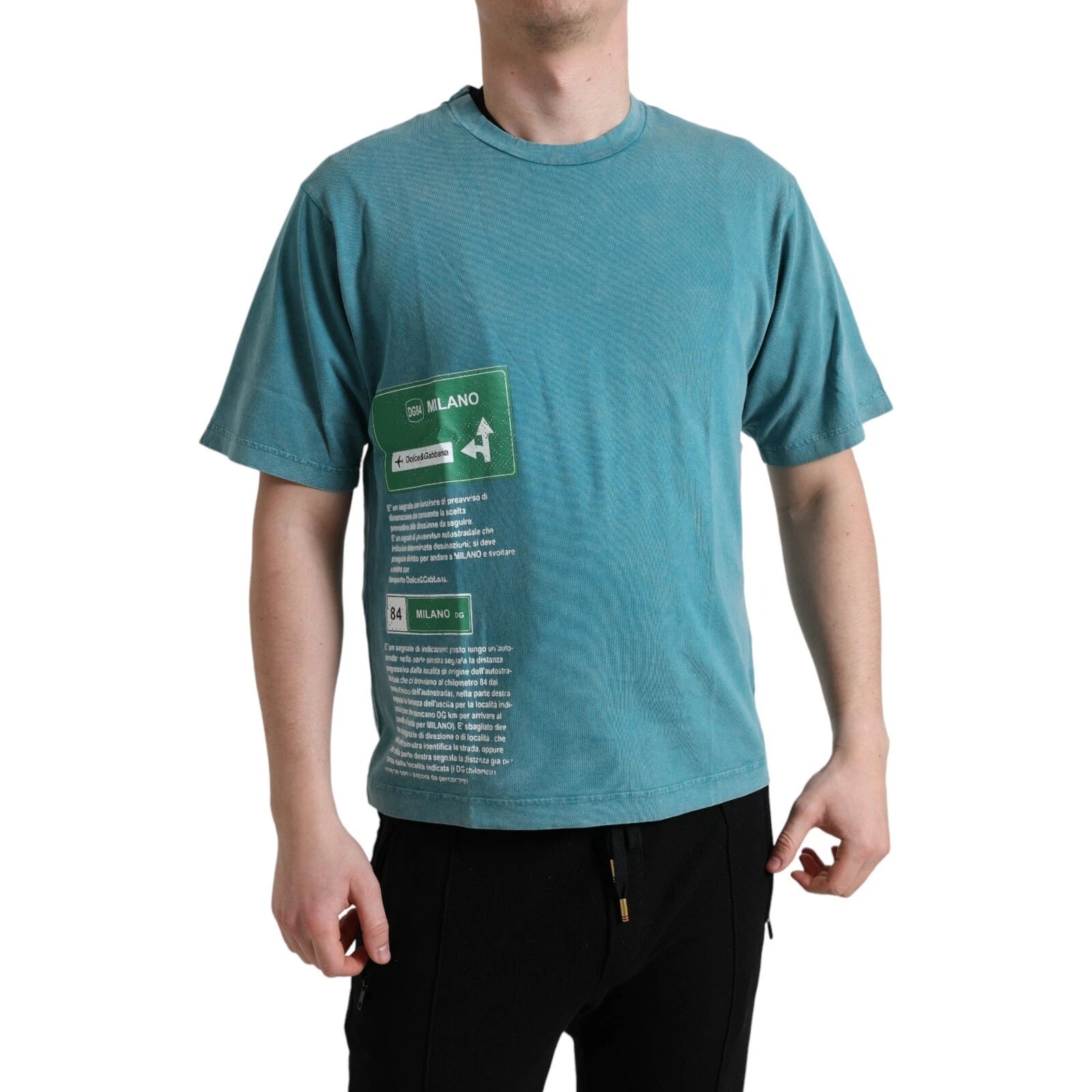DOLCE & GABBANA T-shirt Blue Cotton Milano Street Round Neck IT44/US34/XS 680usd