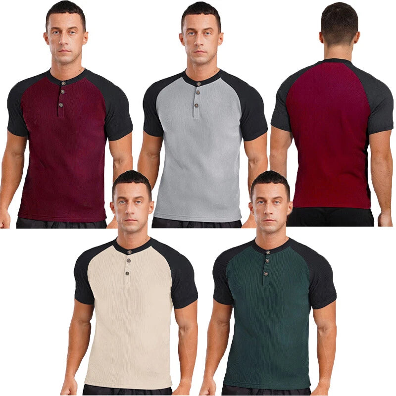 Mens Top Stylish Shirt Contrast T-shirt Slim Fit Casual Office Round Neck Rave