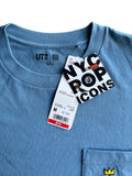 Uniqlo X Basquiat NYC Pop Icons Blue Graphic T-Shirt M  Cotton Crewneck Short Sl