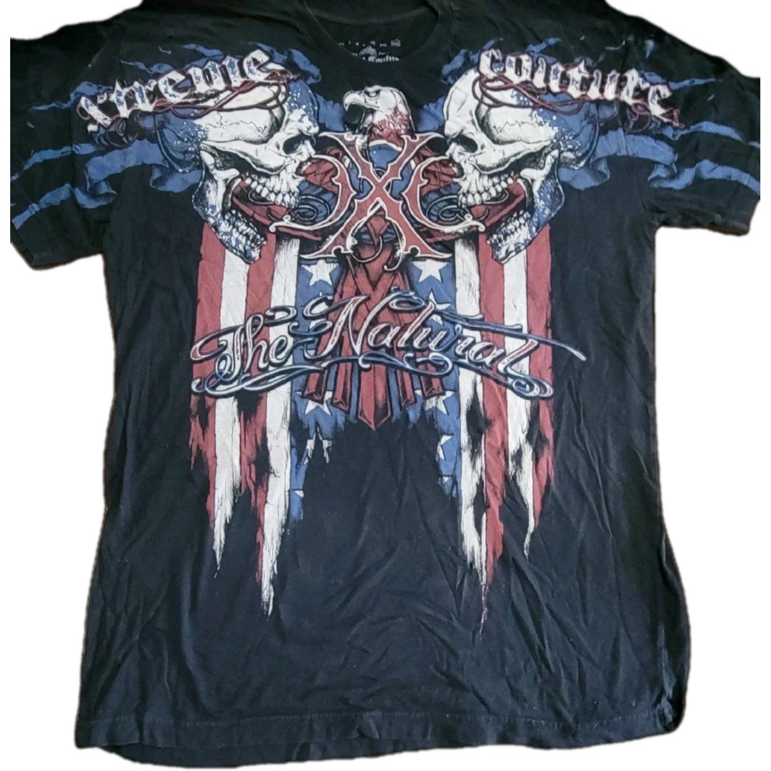 Xtreme Couture Affliction Tee 3XL USA Skull & Eagle Biker Y2K Grunge 2 Sided