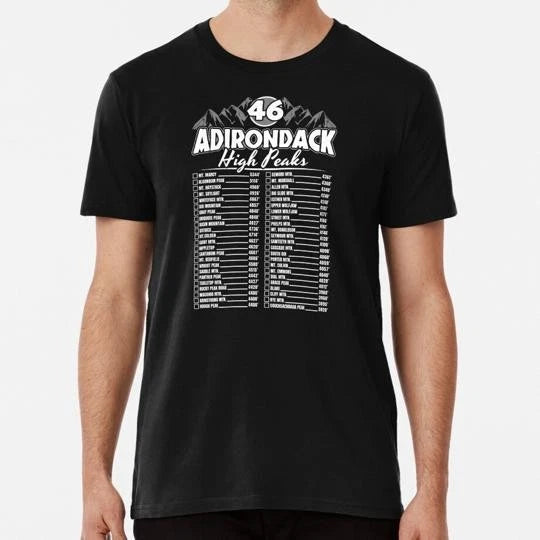 46 Adirondack Mountain Climbing Checklist Size S to 5XL Made in the USA T-Shirt