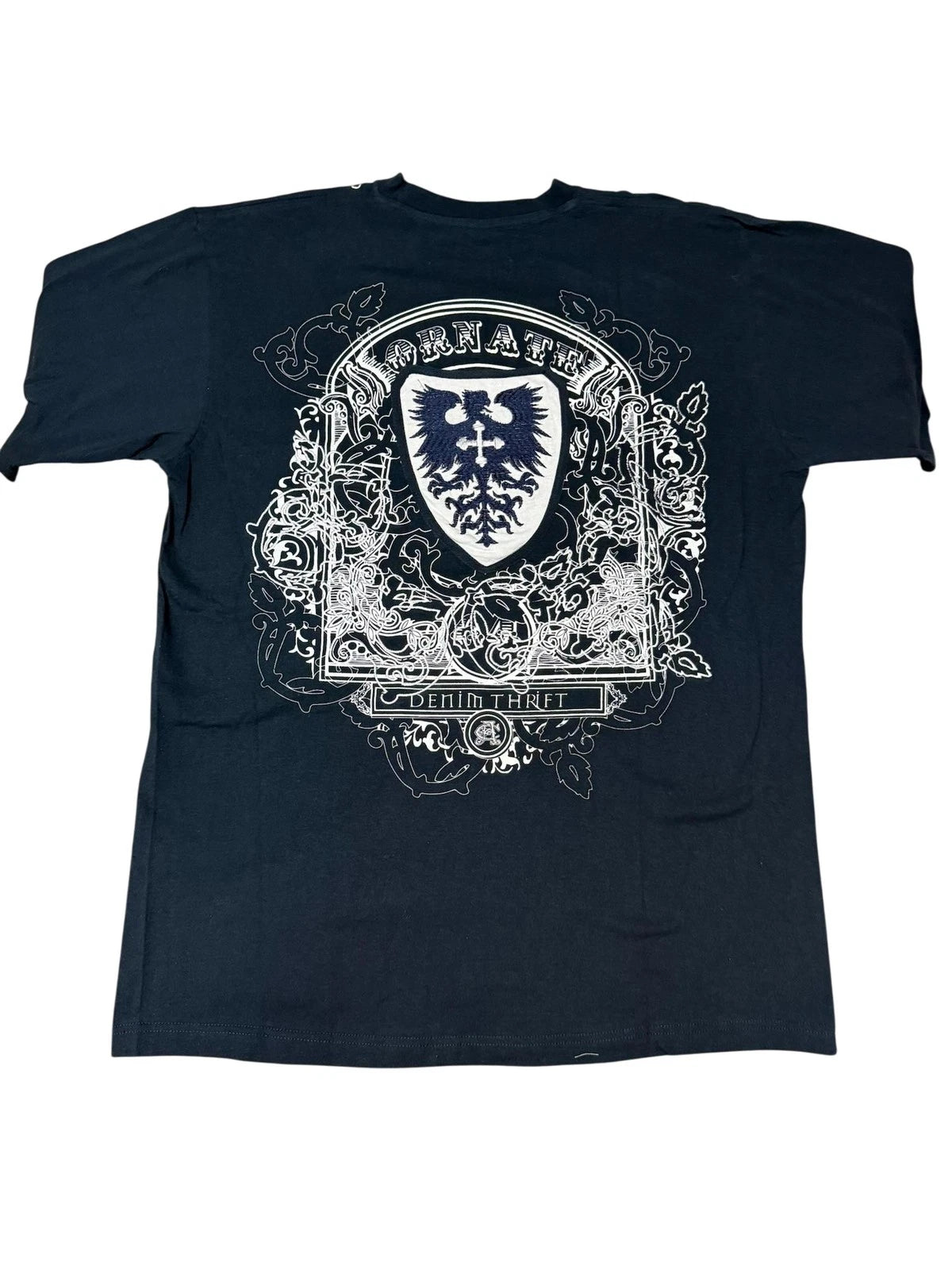 Y2k Russo Shirt Mens XL Navy Graphic Crest Embroidered Tee grunge jessie pinkman