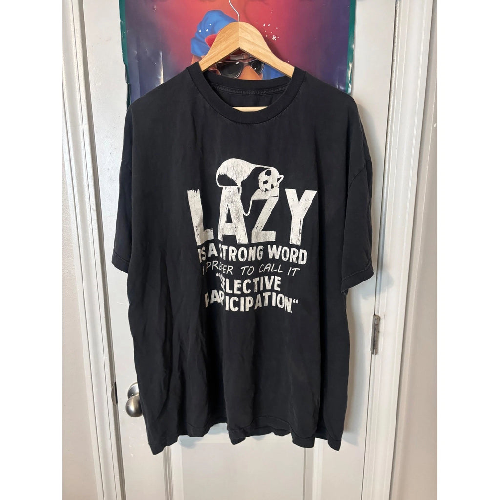 Vintage Black Graphic T-Shirt Lazy Panda Selective Participation Camel Pocket L