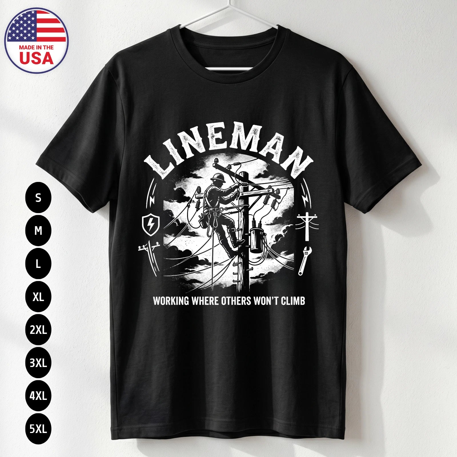 Lineman T-Shirt Power Line Worker Gift Graphic Tee S-5XL