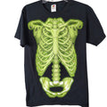 Fruit of the Loom HD Cotton Skeleton Rib Cage Graphic T-Shirt Black Neon Green S