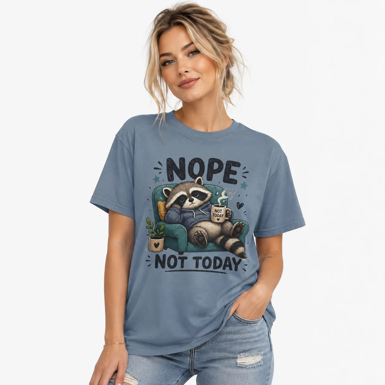 Nope Not Today Raccoon T-Shirt Funny Lazy Graphic Tee Cute Animal Unisex Shirt