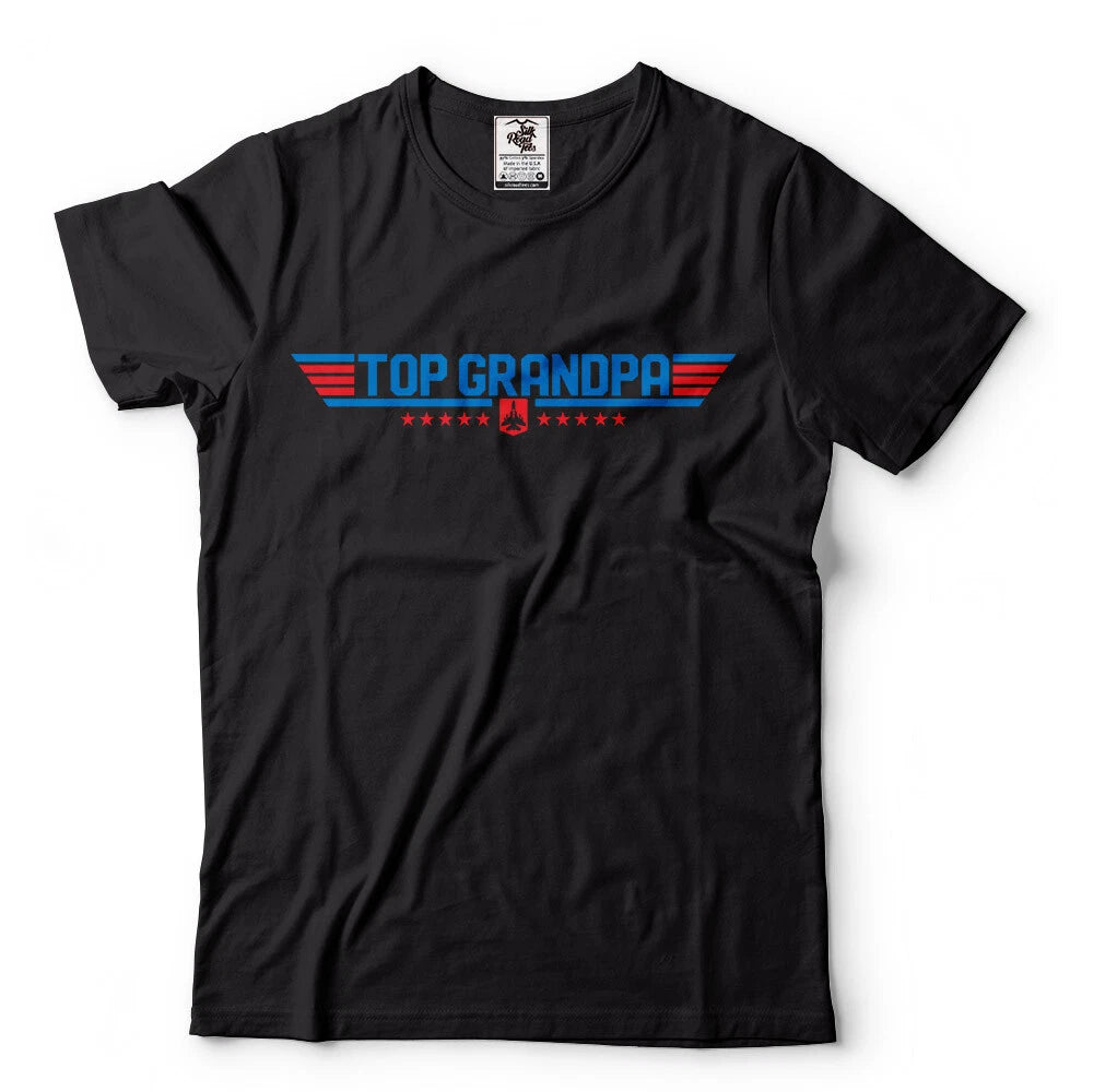 Top Grandpa Funny Dad Air Pilot Humor Movie Gun Military Force Men T-Shirt