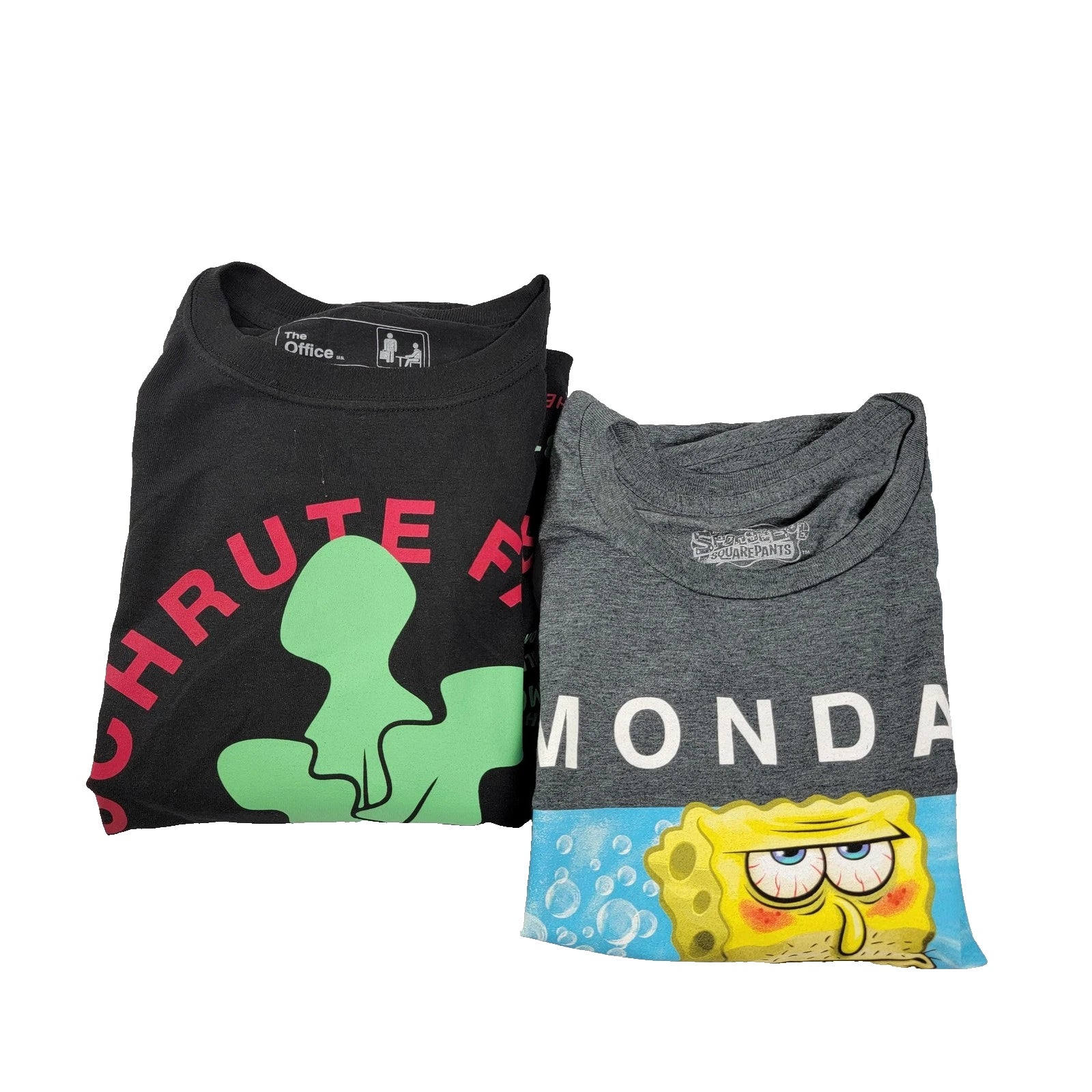 The Office Schrute Farms & SpongeBob Shirts Mens XL Lot of 2 Black Gray (1108)