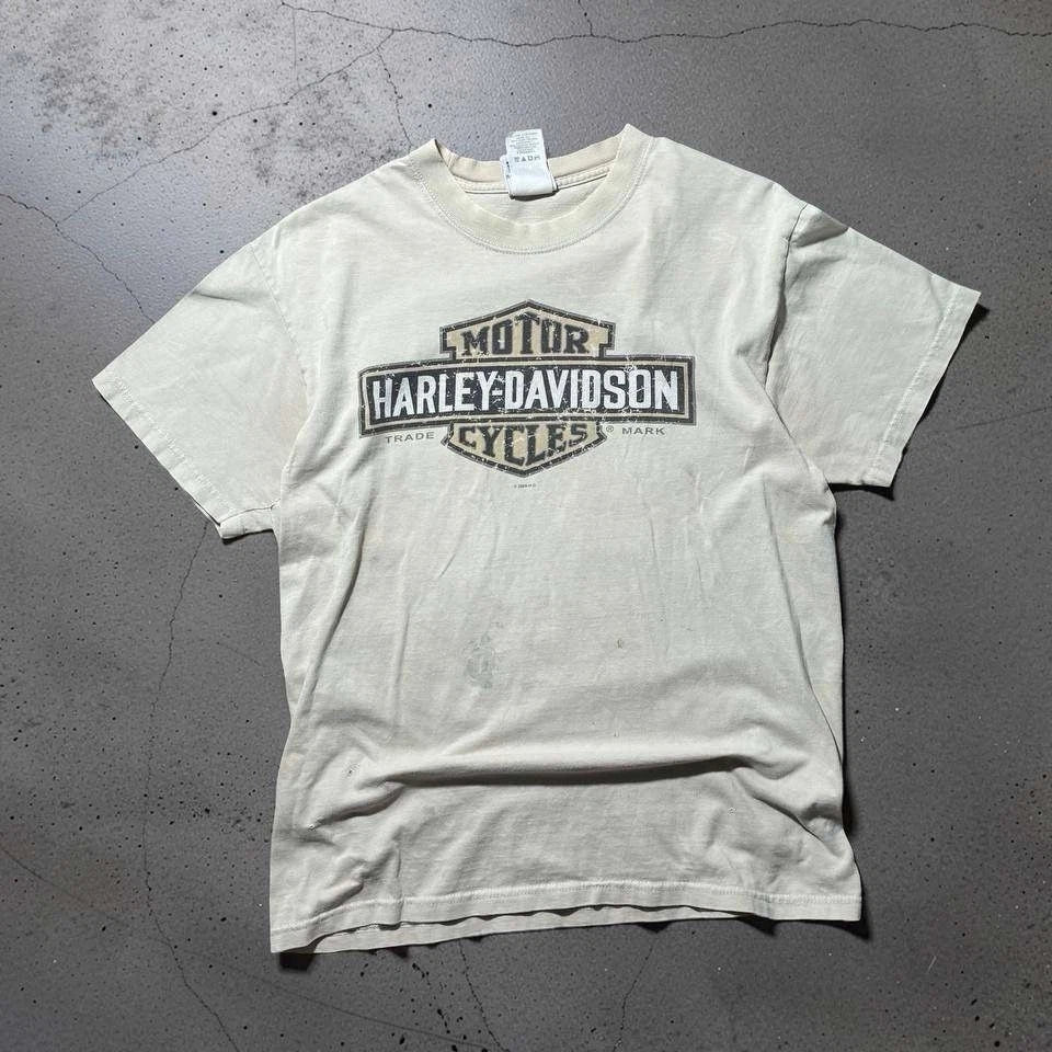 Harley Davidson Kamloops BC Graphic T-Shirt Mens Medium Tan Distressed 2009
