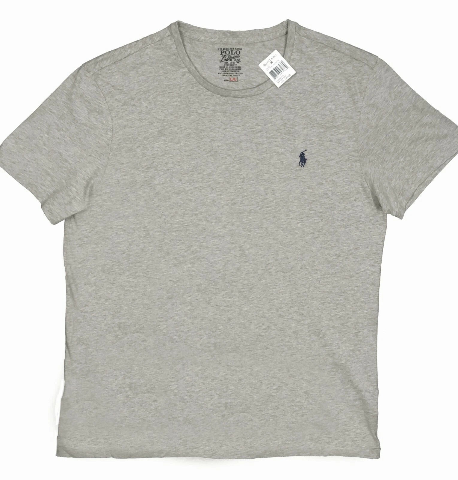 NEW Polo Ralph Lauren Polo Player T Shirt! Gray Heather  Navy Player  Custom Fit