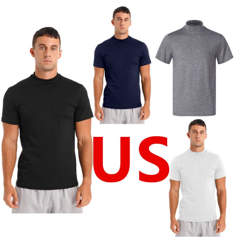 Men Summer Casual Slim Fit Pullover Tops Mock Turtleneck Short Sleeve T-Shirt