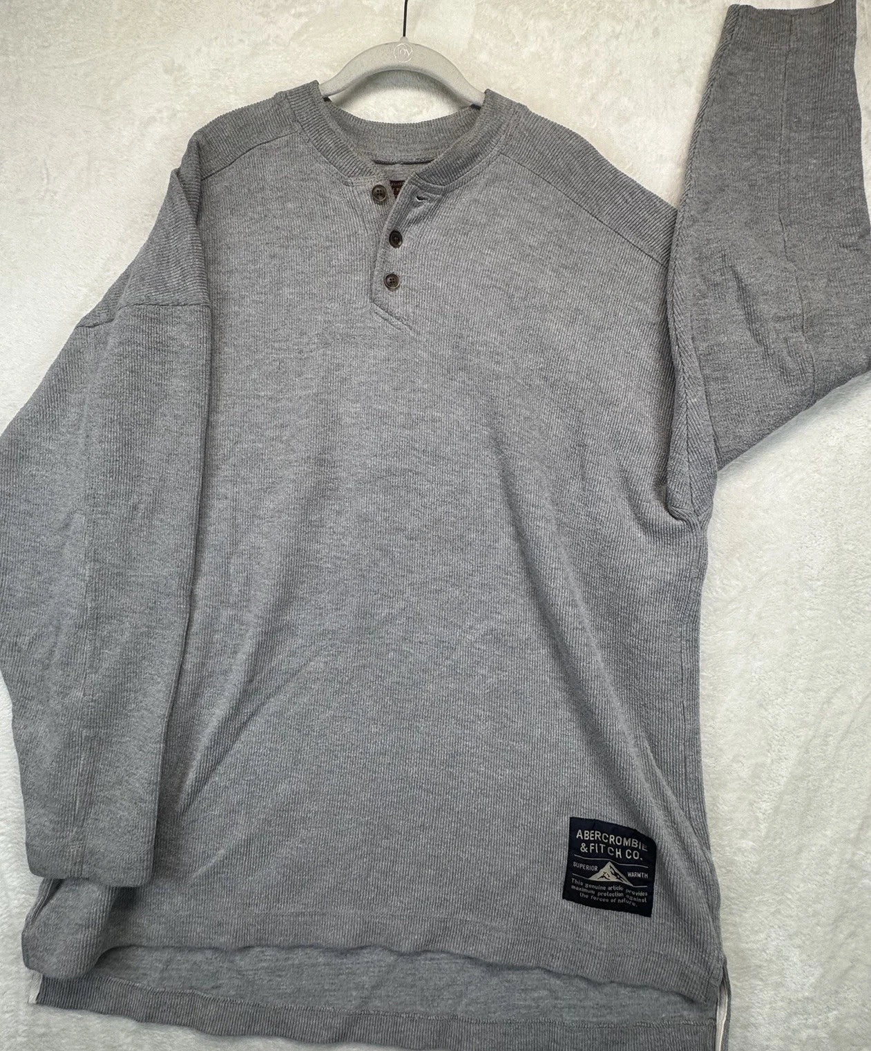 Vintage Y2K Abercrombie & Fitch Big Shirt Thermal Henley Men's L Gray Waffle