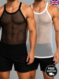 Men's String Mesh Vest XL 100% Cotton Gym Tank Top Fit Muscle Black White