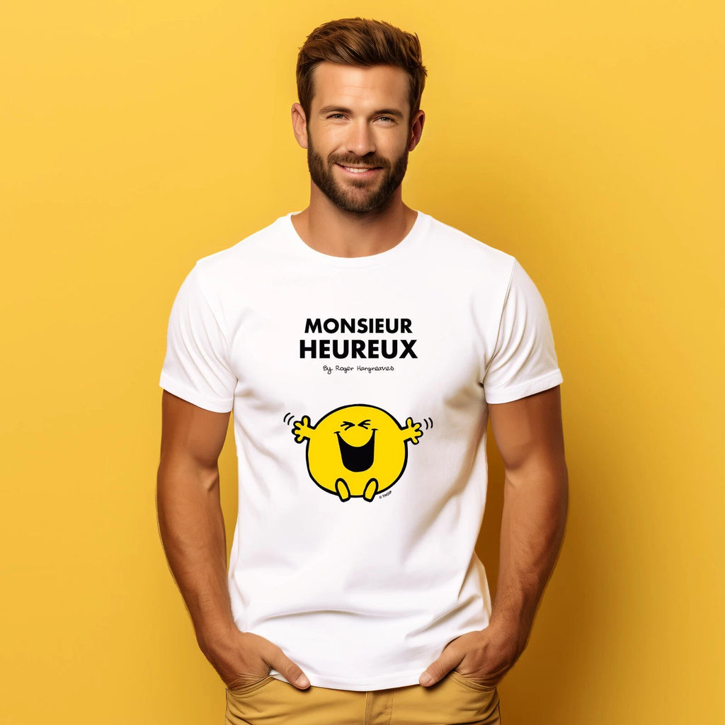 Men's Short Sleeve T-Shirt White, Happy Man