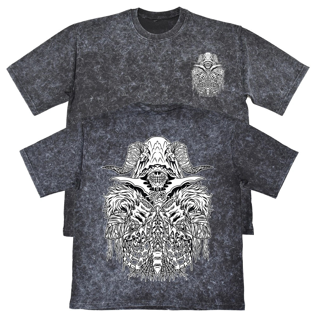 Horned Skeleton Demon Mens Carbon Grey Heavyweight 240gsm Vintage T-Shirt