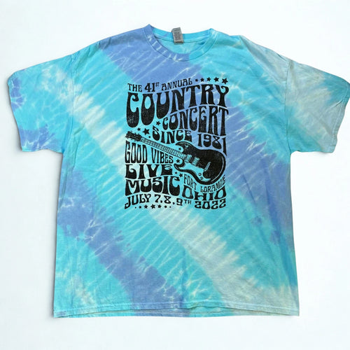 2022 Country Concert Fort Loramie T Shirt 2XL Blue Tie Dye Gildan Cotton