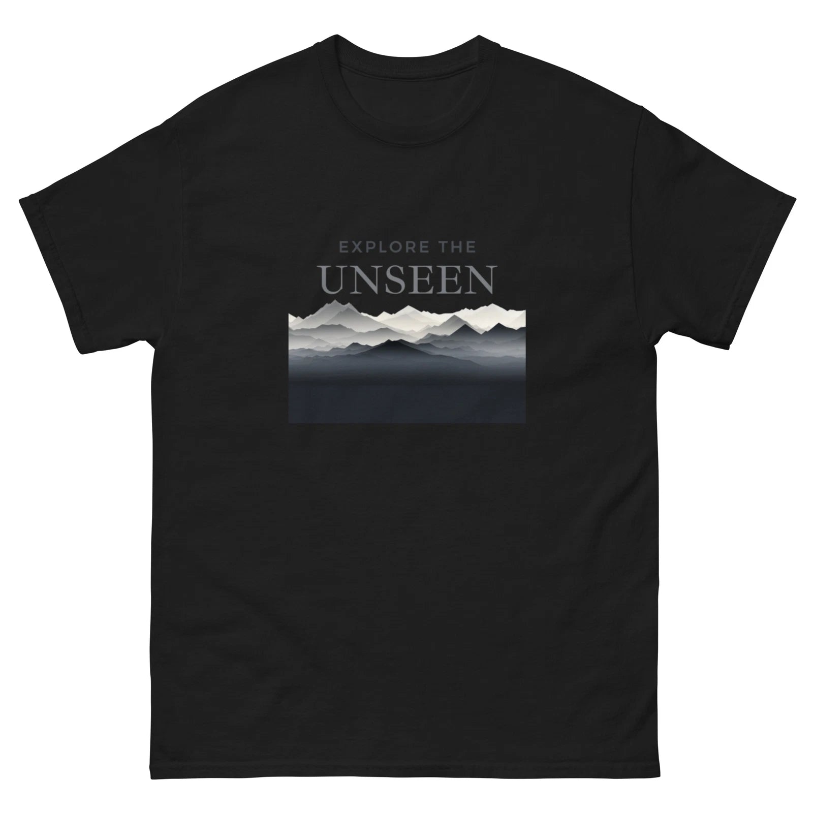 Explore the Unseen Mountain Graphic Tee – Minimalist Adventure Shirt, Casual