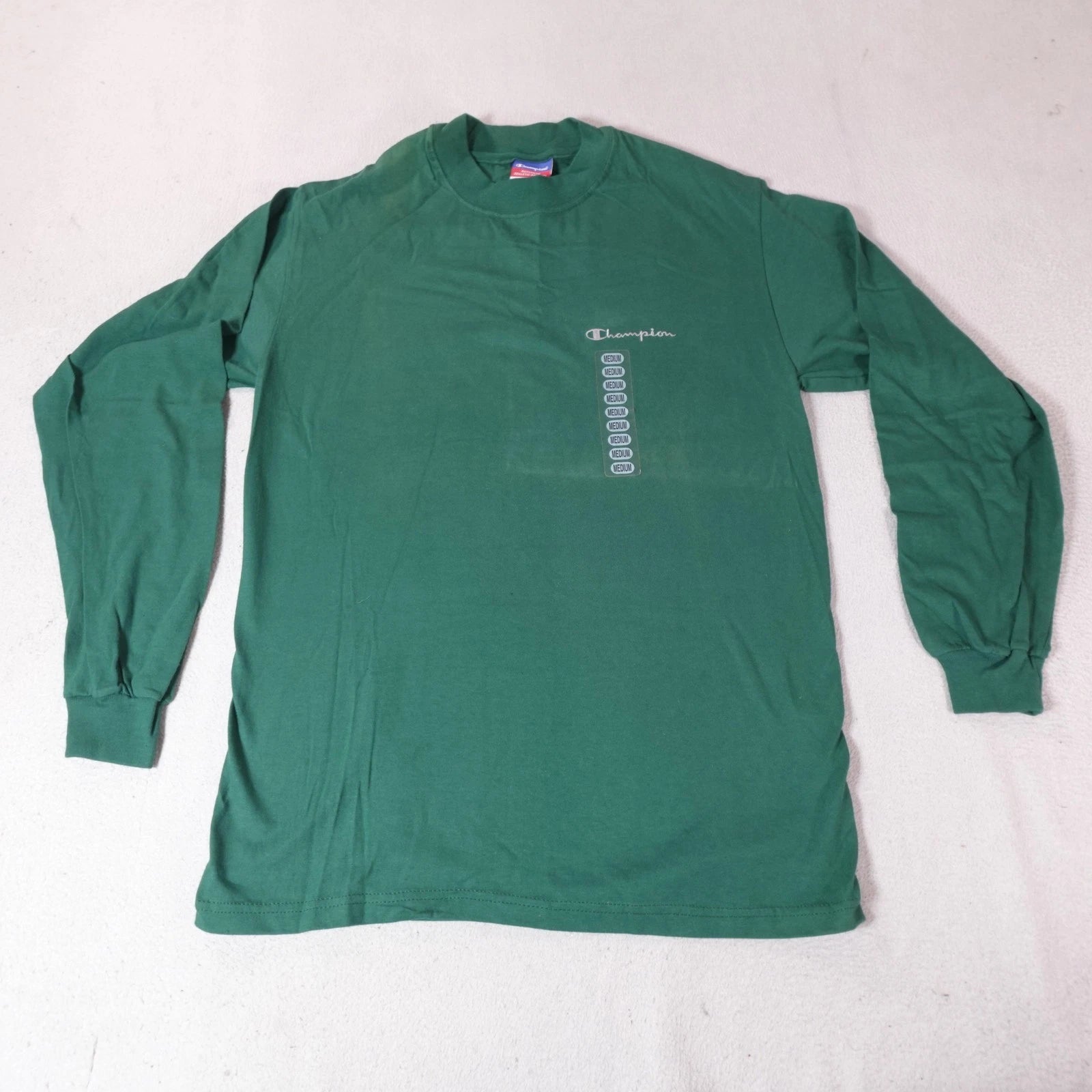 Y2K Champion Shirt Mens Medium Green Long Sleeve Crewneck Script Logo Athletic
