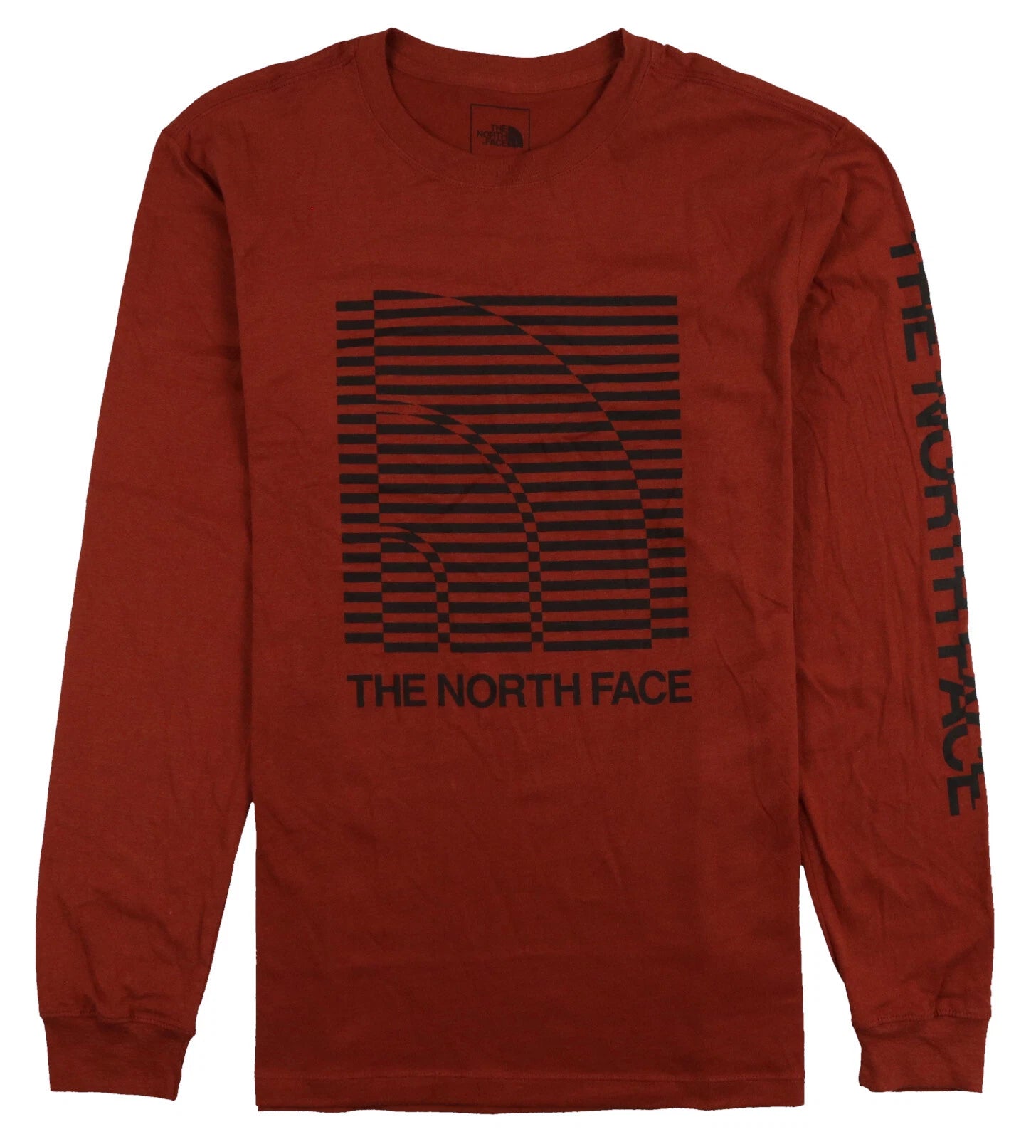 THE NORTH FACE Optical Logo Long Sleeve Shirt sz M Medium Brick House Red Black