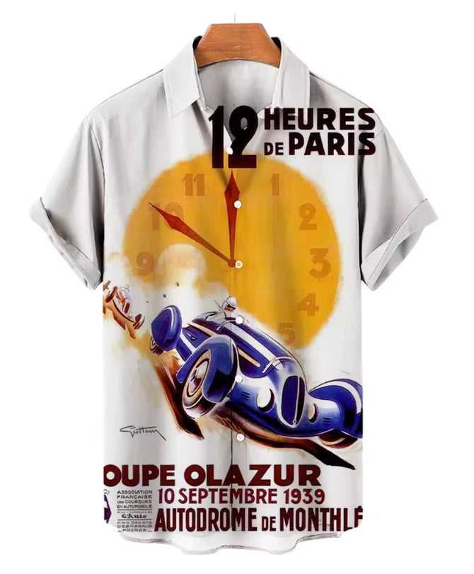 Mens Button Down Shirts Motorcycle Motorbike Printed Hawaiian Tops Novelty Gift