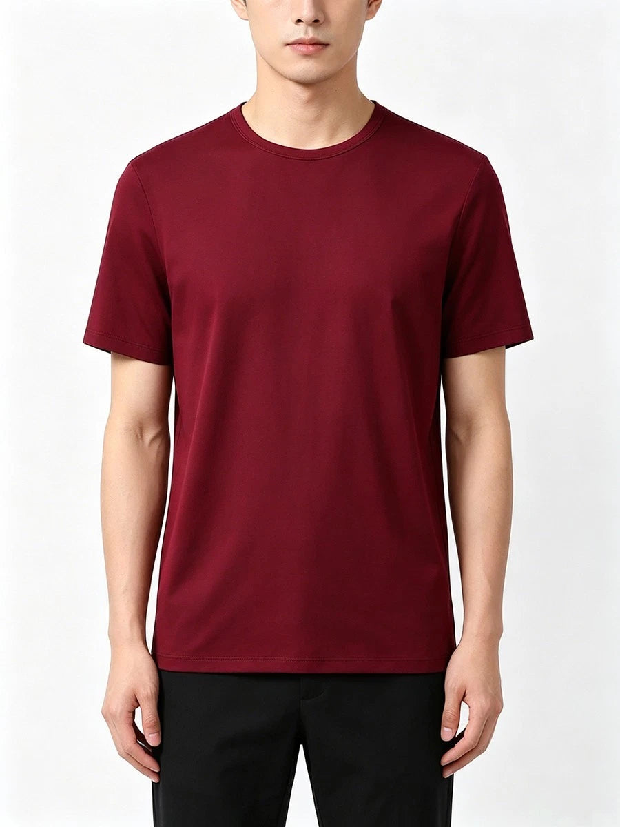 Men's Ice Silk Short Sleeve Polyester T-Shirt Quick Dry Solid Color Top