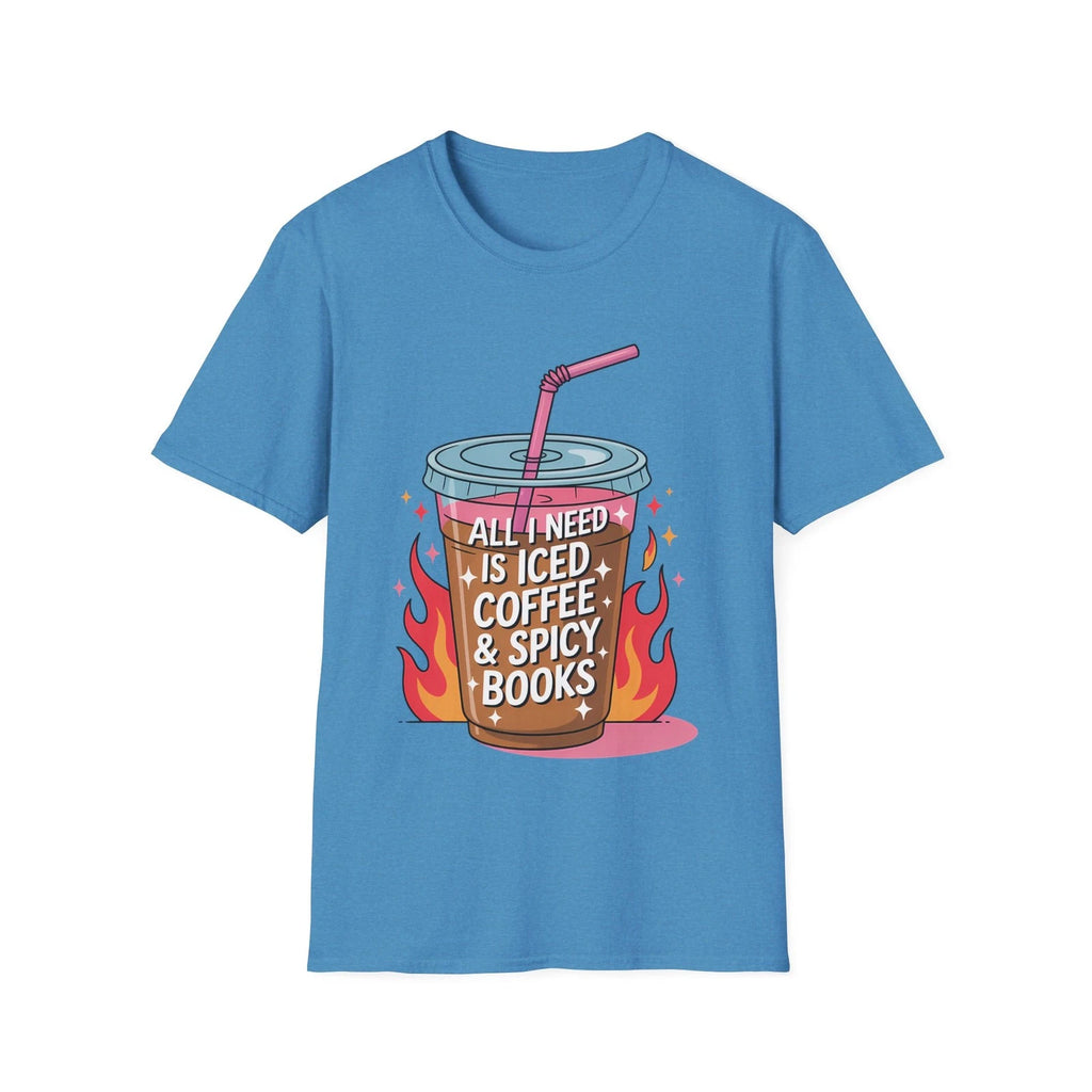 Iced Coffee & Spicy Books T-Shirt | Cute Coffee Illustration