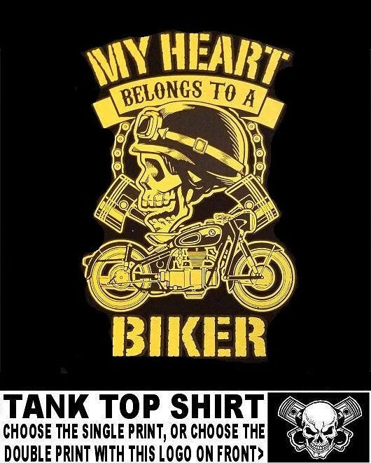 My Heart Belongs To A Biker Mintage Motorcycle Skull Helmet Goggles Tank Top W99