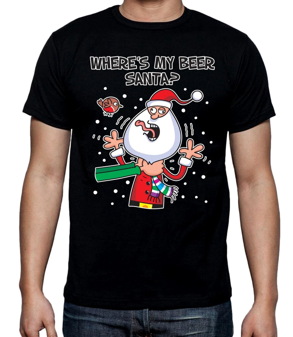 Where's My Beer Santa Funny Christmas Men's T-Shirt