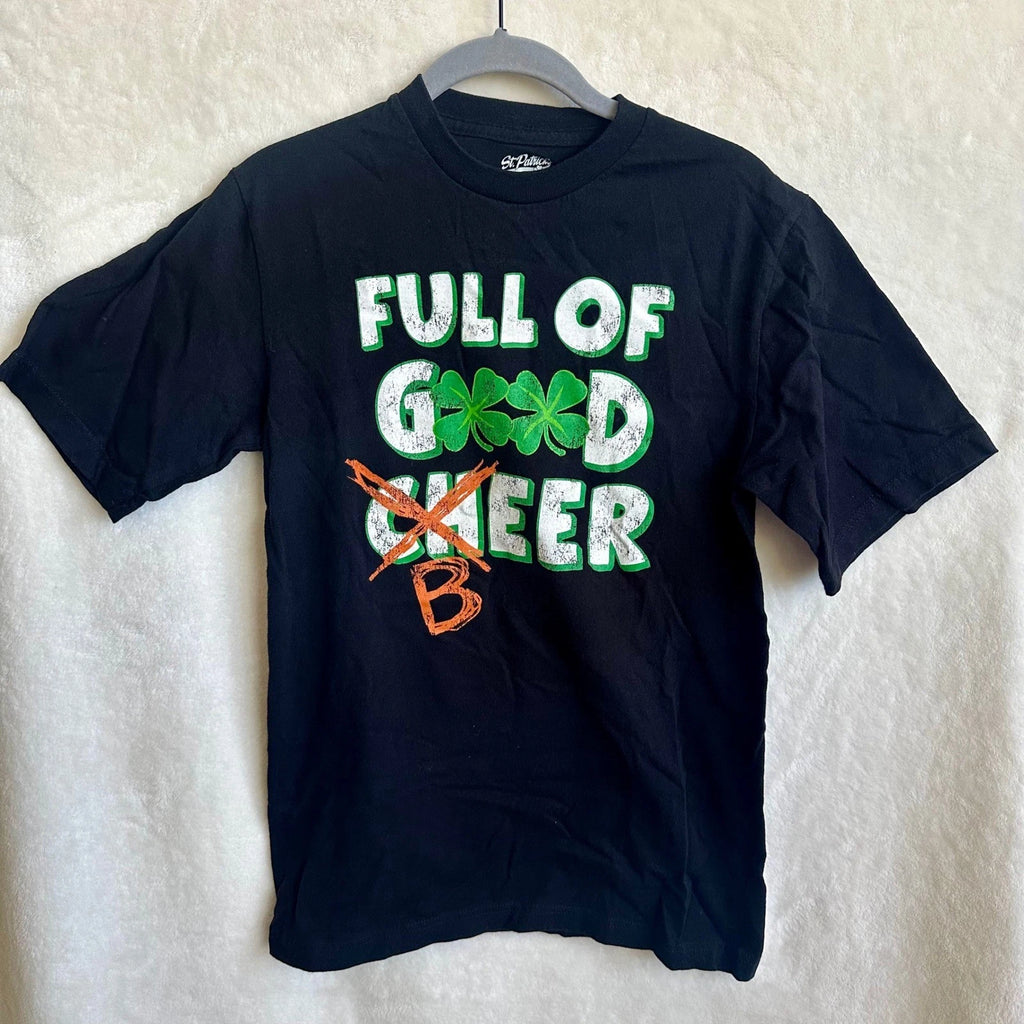St Patricks Day Beer Graphic T-Shirt Full of Good Beer Shamrock Black Men's S