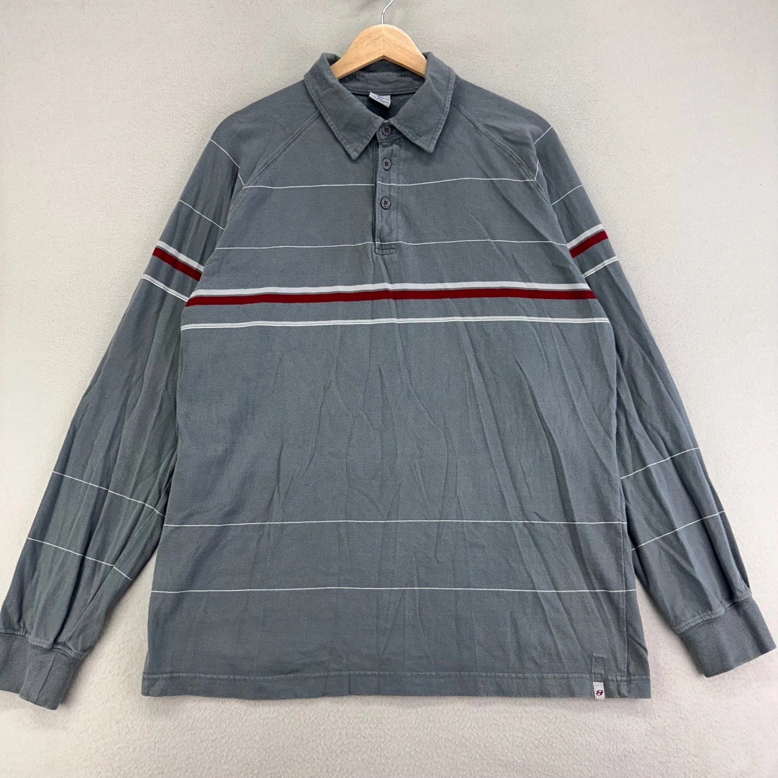 VTG Y2K Anchor Blue Shirt Mens XL Gray Striped Long Sleeve Polo Preppy Blokecore