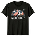 Mooody Cow T-Shirt Funny Animal Pun Lazy Cartoon Graphic Tee