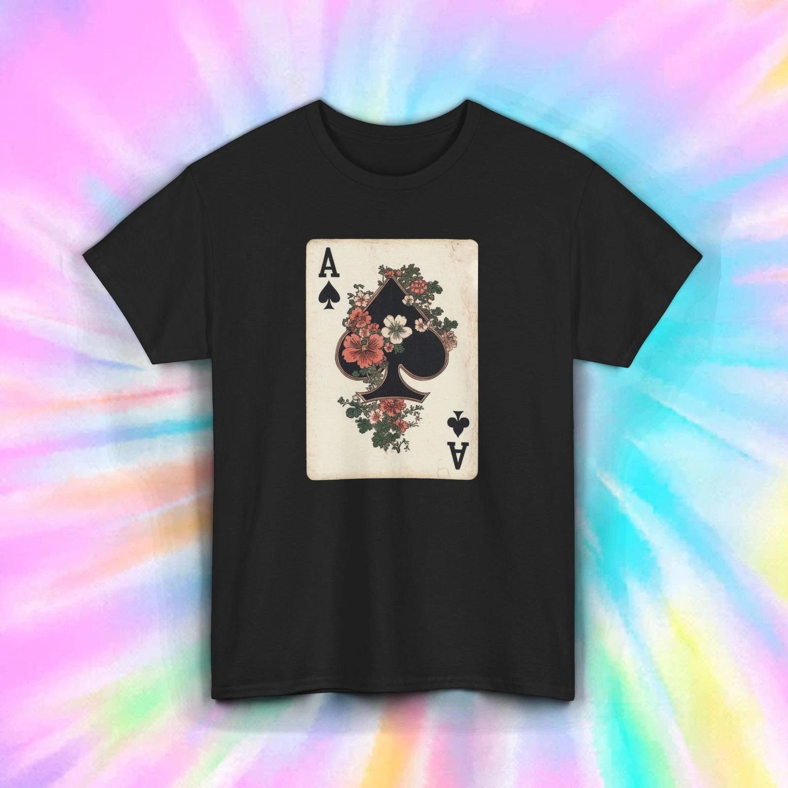 Ace of Spades Shirt Floral Playing Card Poker Graphic Tee S-5XL