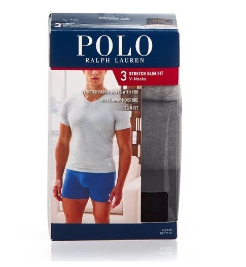 3 POLO RALPH LAUREN S M L XL STRETCH SLIM FIT COTTON GRAY BLACK V NECK T SHIRTS