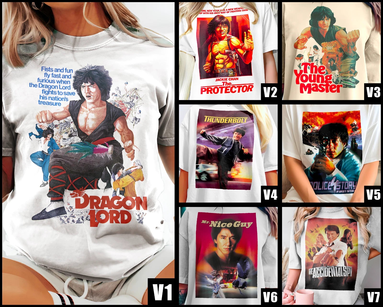 Jackie Chan TShirt Vintage 8 colors TShirt DTG Print SIZES S-5XL