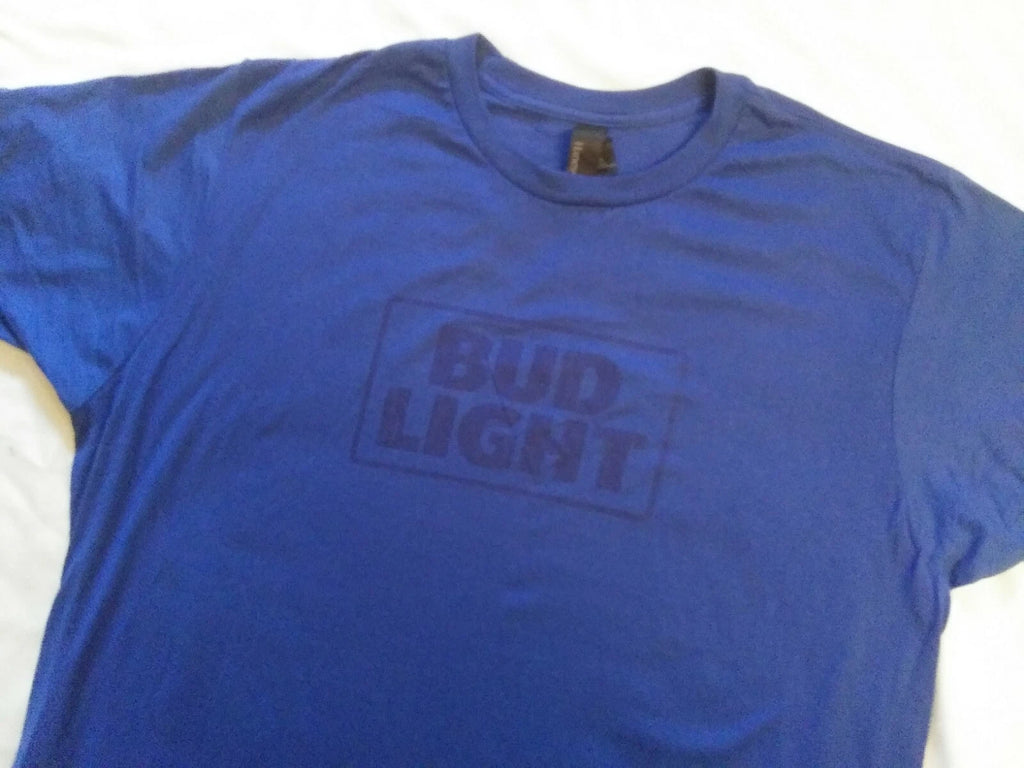 Bud Light Hanes Mens XL Blue Crew Neck T-Shirt 100% Cotton Budweiser Beer