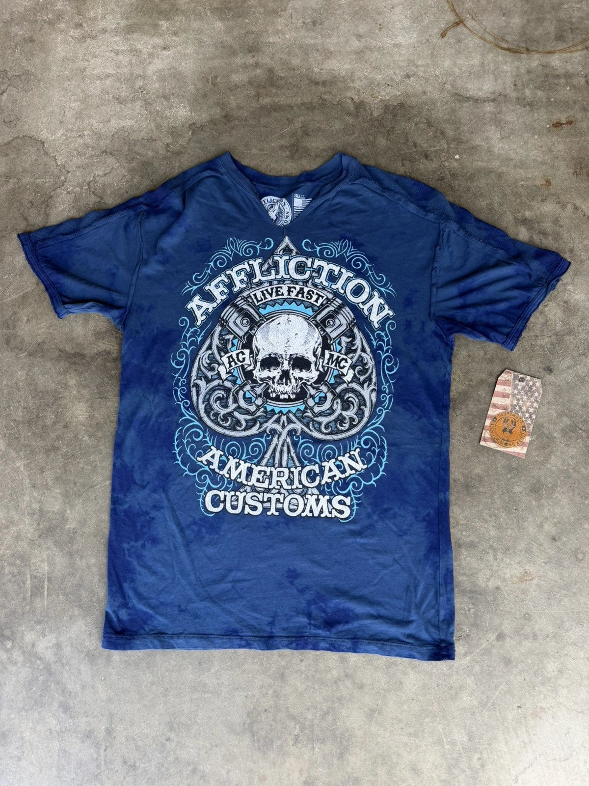 Affliction NWT American Customs Y2K Live Fast Spade/Skull Distressed Mens Small