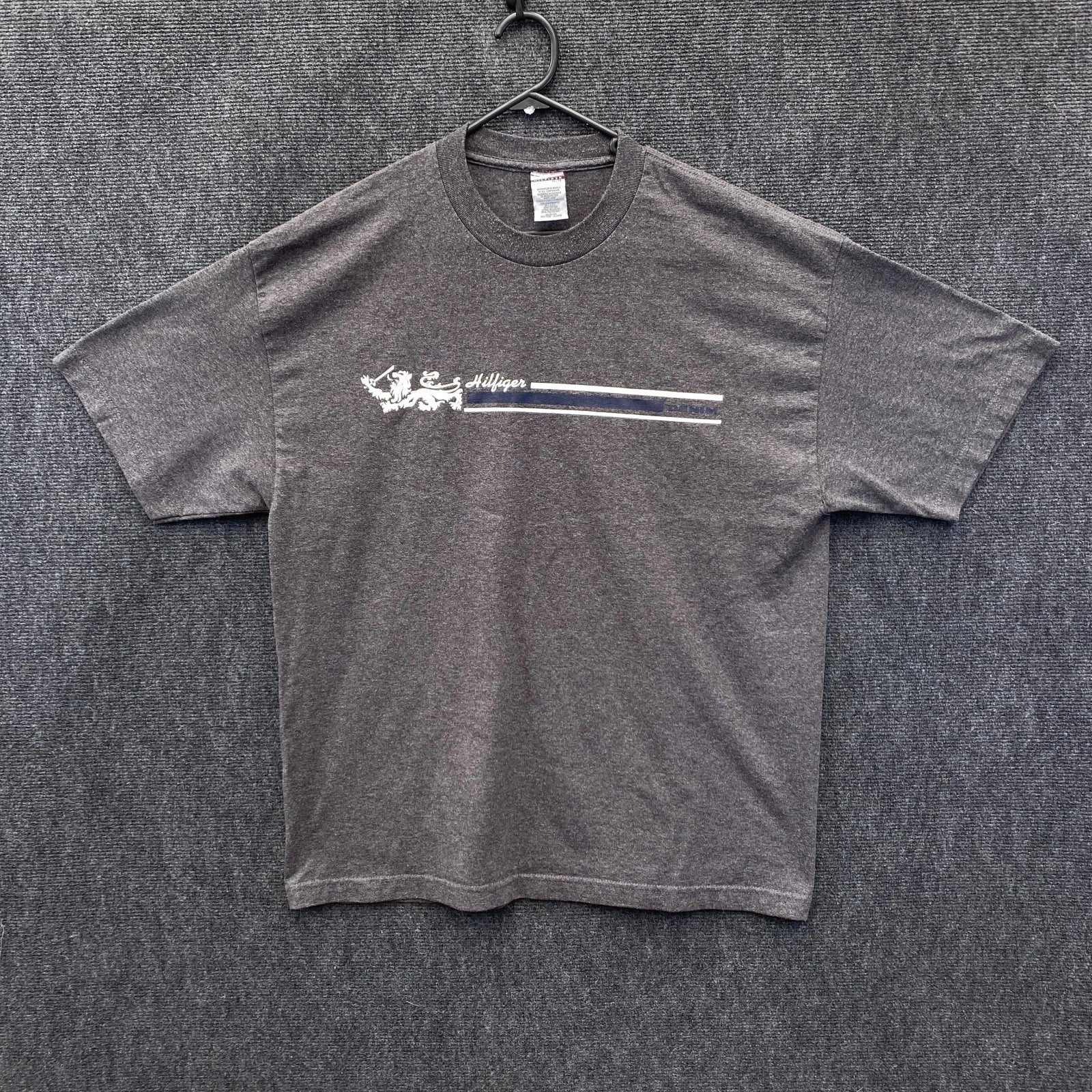 Vintage Tommy Hilfiger Mens XL Short Sleeve T-Shirt Grey Marle Graphic Lion Tee