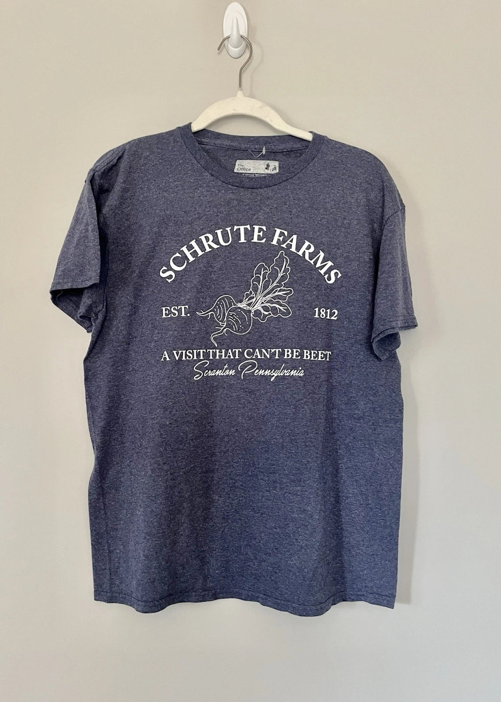 The Office Schrute Farms Unisex Medium Navy Heather Tee Shirt NWOT