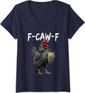 Vintage Rooster F Caw F Coffee Drinker Sarcastic Humor Ladies' V-Neck Tshirt
