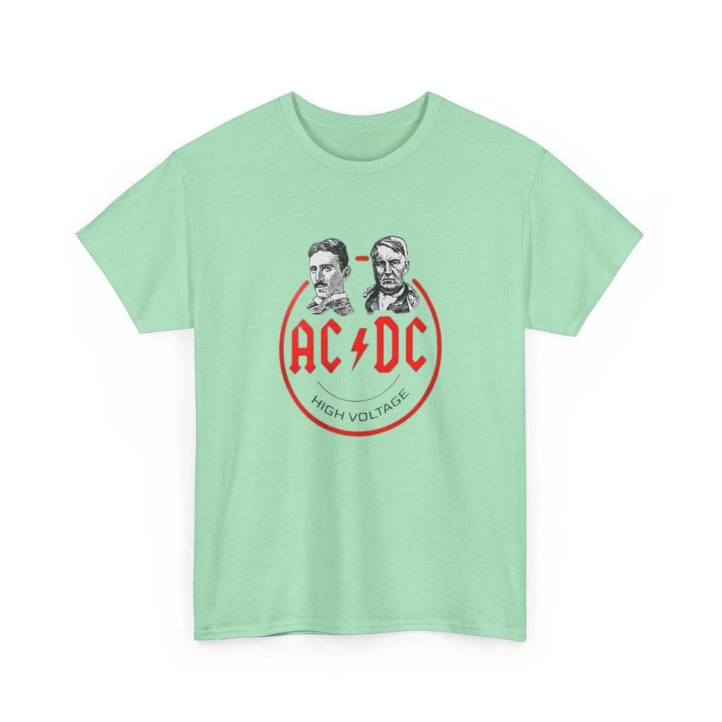 TESLA/EDISON AC/DC High Voltage Printed T-Shirt Clever  TESLA(AC) vs EDISON(DC)
