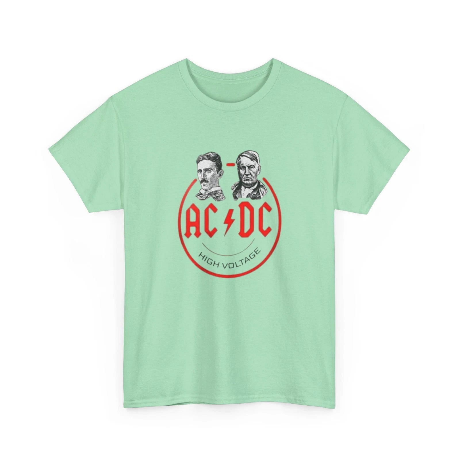 TESLA/EDISON AC/DC High Voltage Printed T-Shirt Clever  TESLA(AC) vs EDISON(DC)
