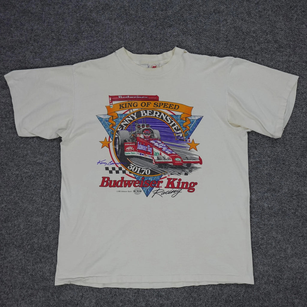 Vintage Sport Service Shirt Mens XL White Budweiser King Racing Tee 1993 USA