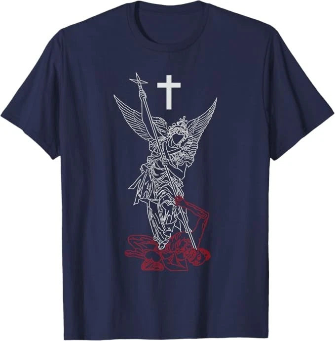 Saint Michael The Archangel Defeating Satan Warrior Faith T-Shirt