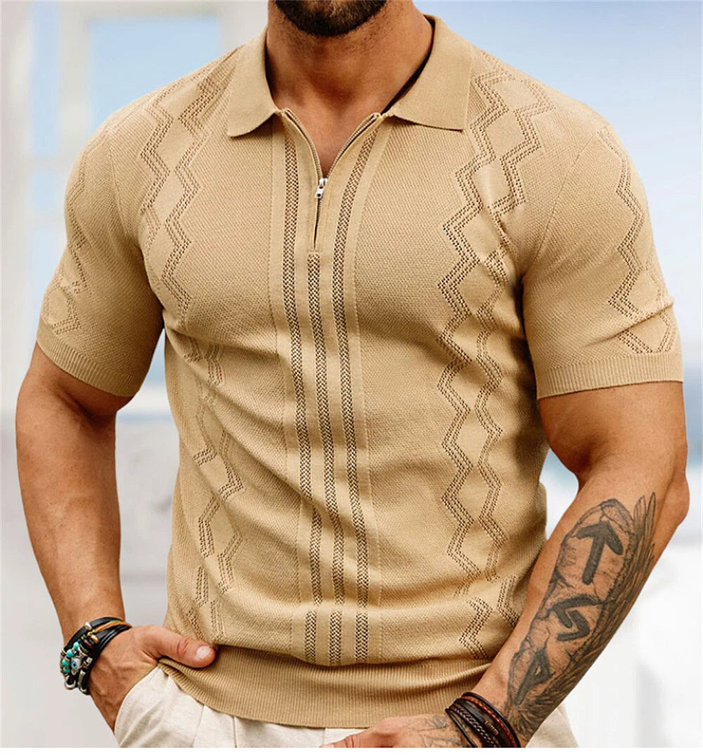 Men's Short Sleeve Slim Fit Shirts Knitted Shirts Casual Golf Shirt