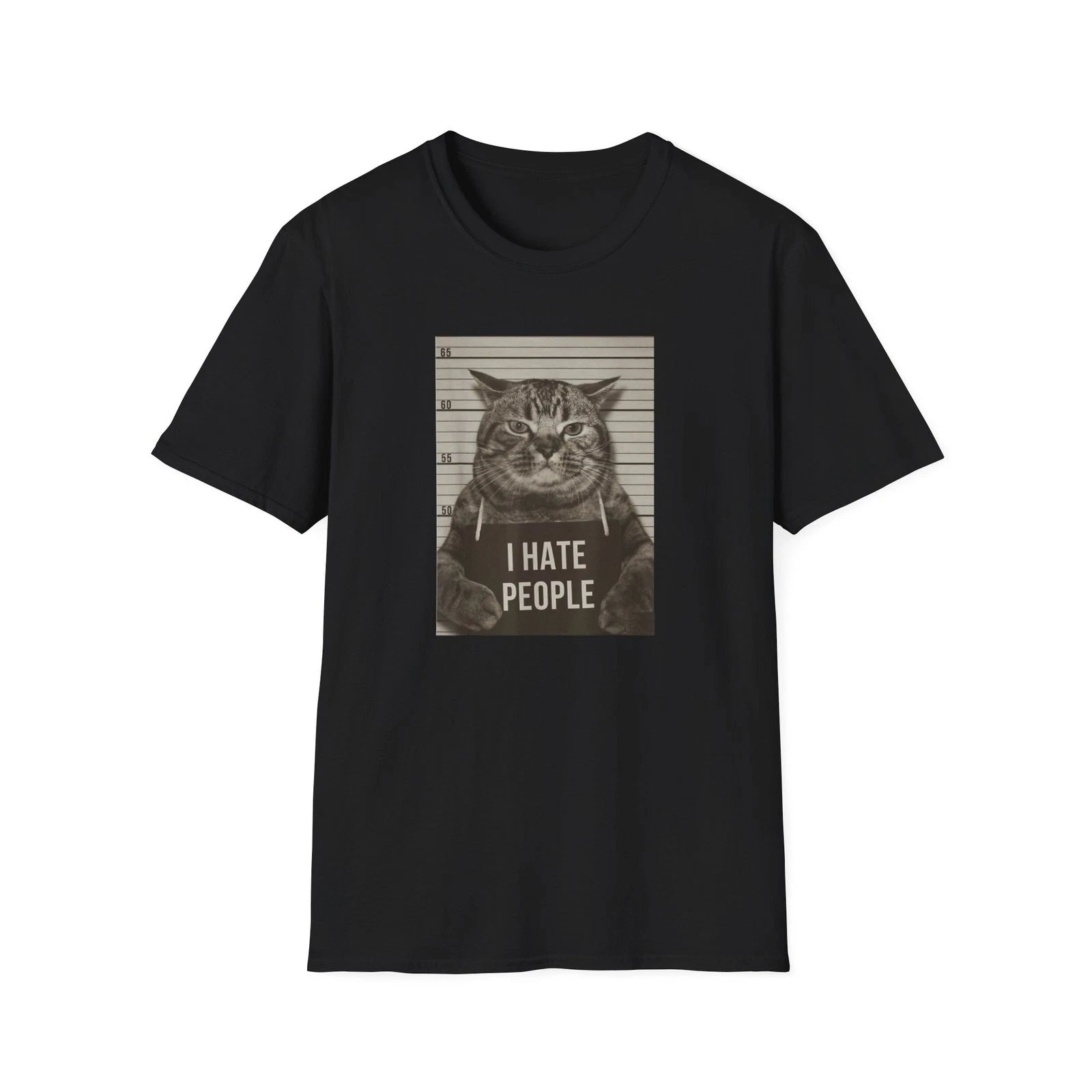 Mens Funny T Shirts I Hate People Cat T-Shirt Mugshot Sarcastic Graphic Novelty