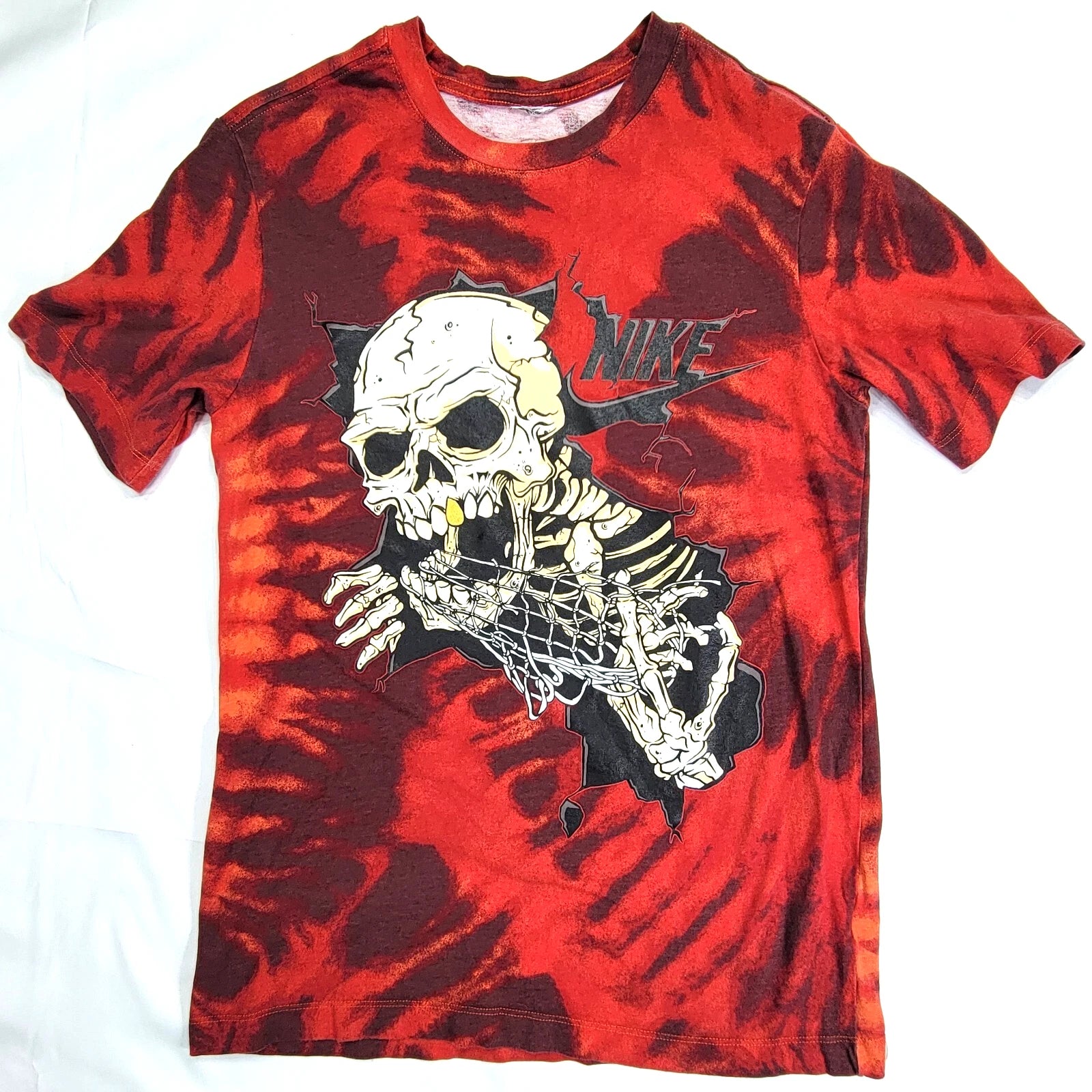 Nike Shirt Red Frenzy Skull Skeleton Graphic Basketball Tie Dye Men's X-Small