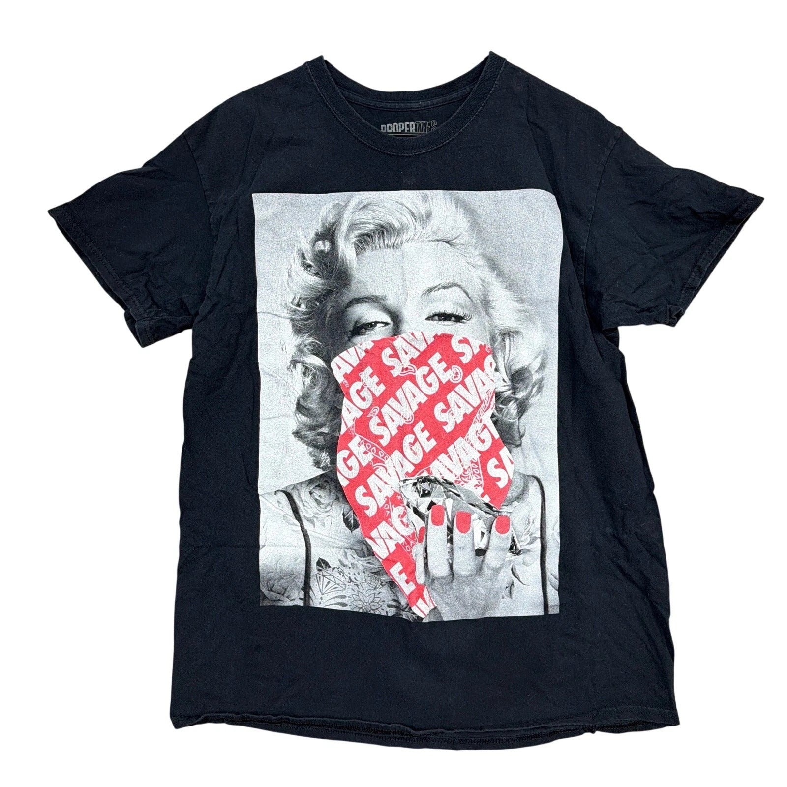 Proper Tees Unisex Black White Red Marilyn Monroe Graphic Short Sleeve Crew L